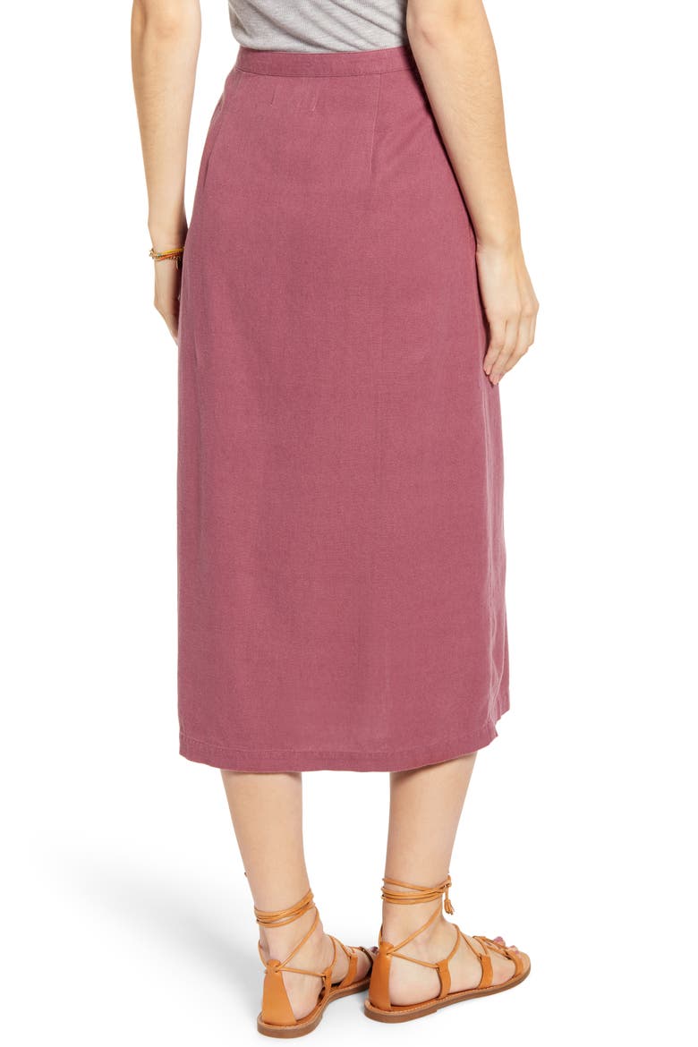 Button Front Linen Blend Midi Skirt, Alternate, color, BURGUNDY CRUSH