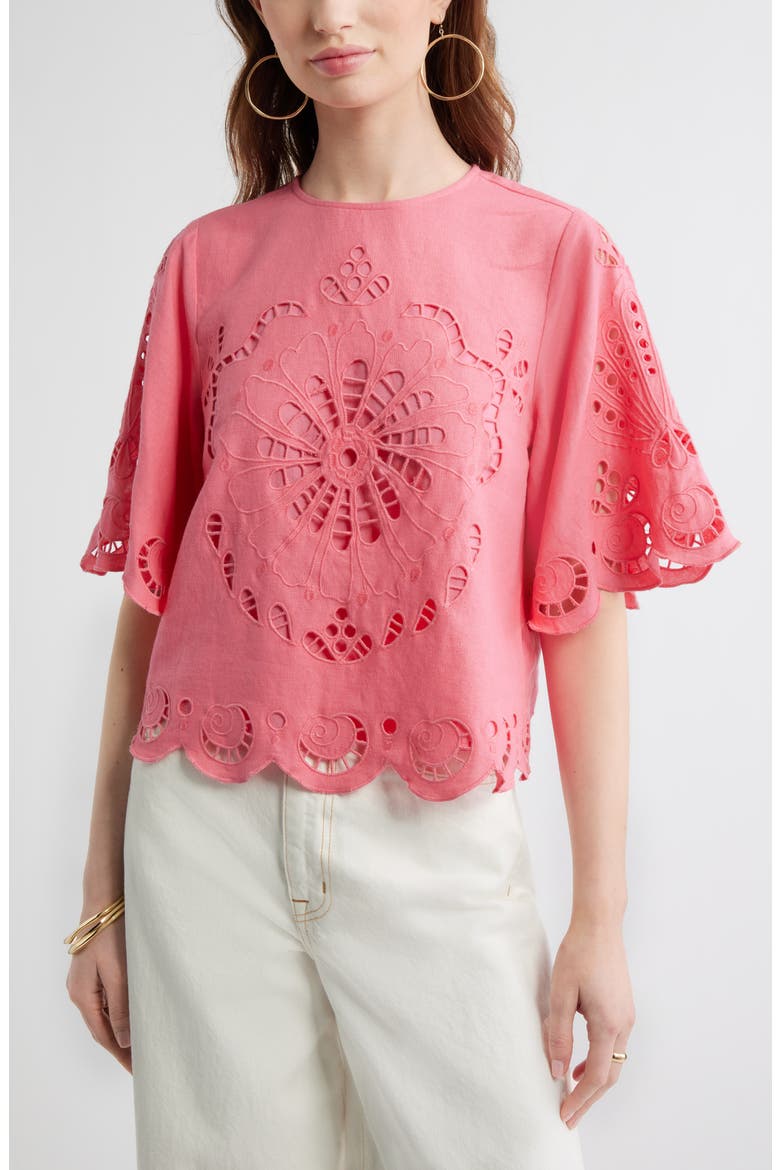 Eyelet Linen Blend Top, Main, color, PINK LEMONADE
