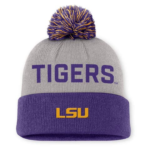 Men's Nike Gray/Purple LSU Tigers Primetime Peak Cuffed Knit Hat with Pom