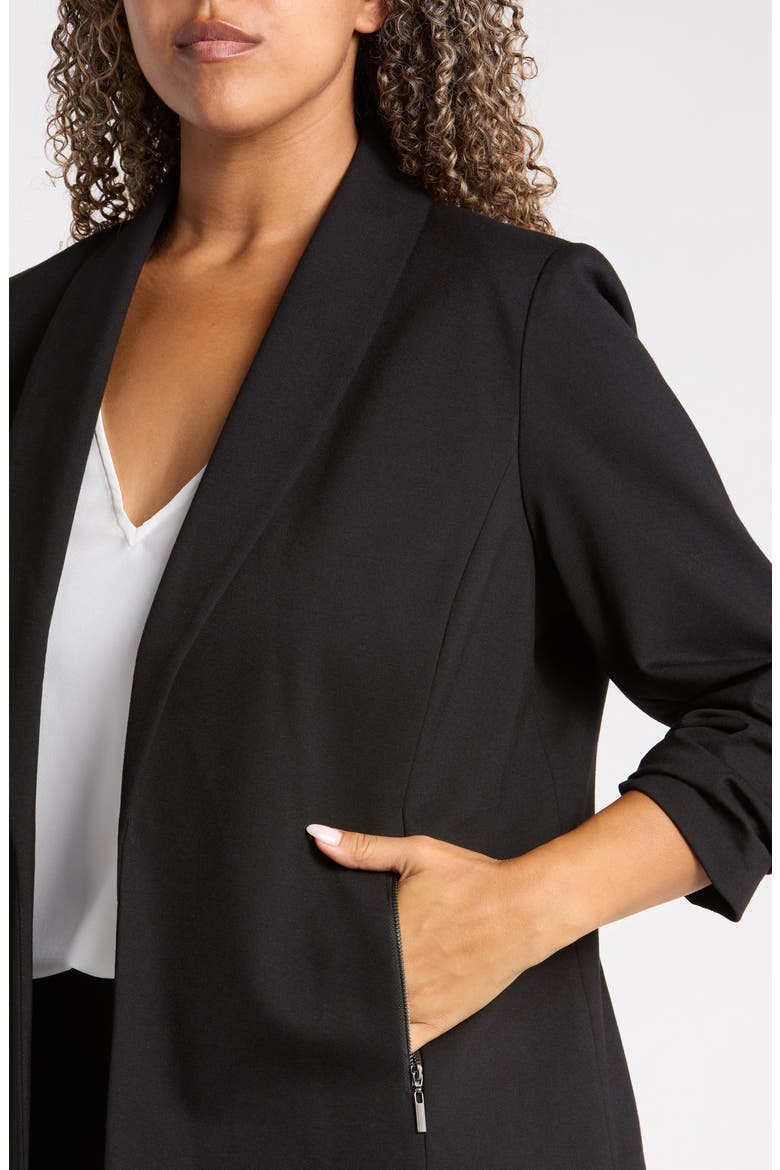 Pleated Sleeve Blazer, Alternate, color, ANNE BLACK