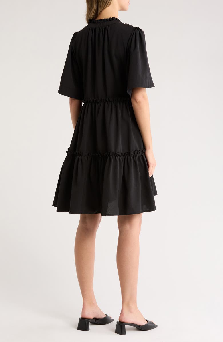 AREA STARS Pria Split Neck Tiered Trapeze Dress, Alternate, color, Black