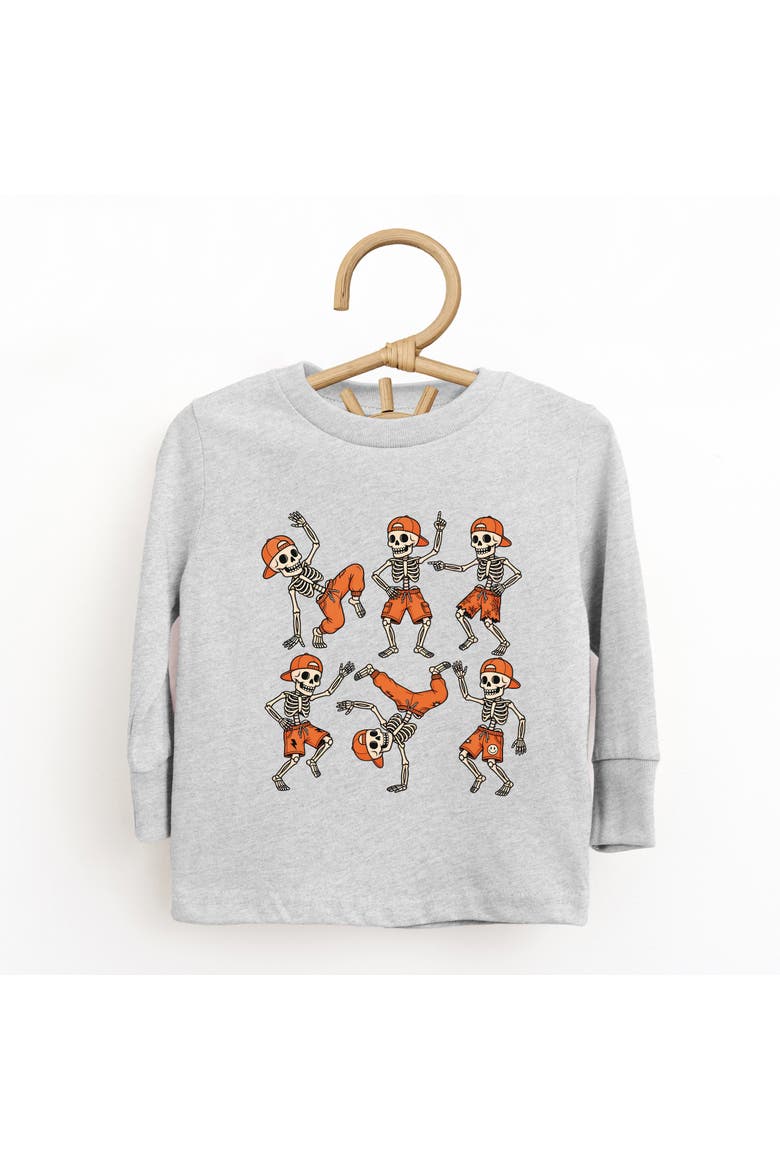 Break Dancing Skeletons Toddler Long Sleeve Graphic Tee, Alternate, color, Heather Grey