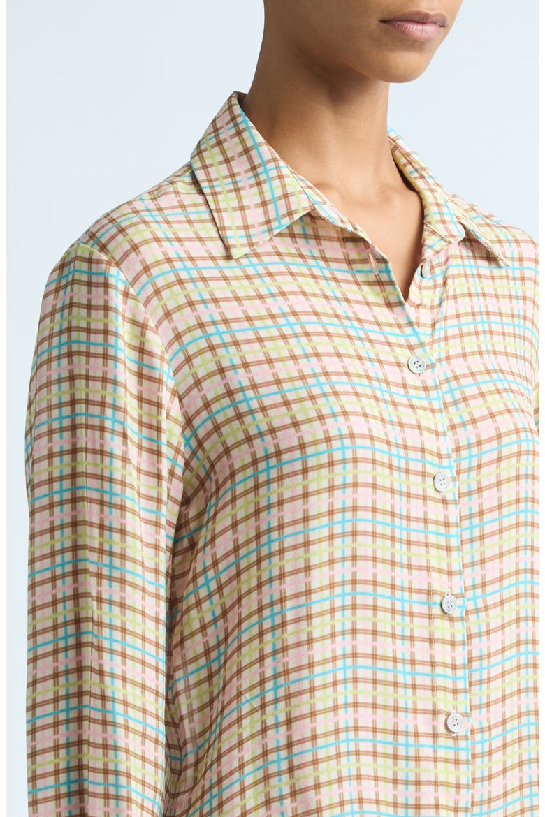 Lottie Check Crepe Button-Up Shirt, Alternate, color, PINK MULTI