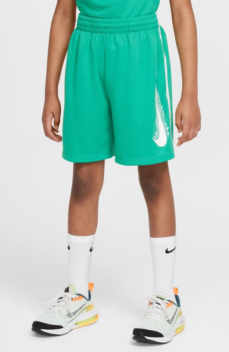 Nike Kids' Dri-FIT Mesh Athletic Shorts, Main, color, Stadium Green/ White/ White