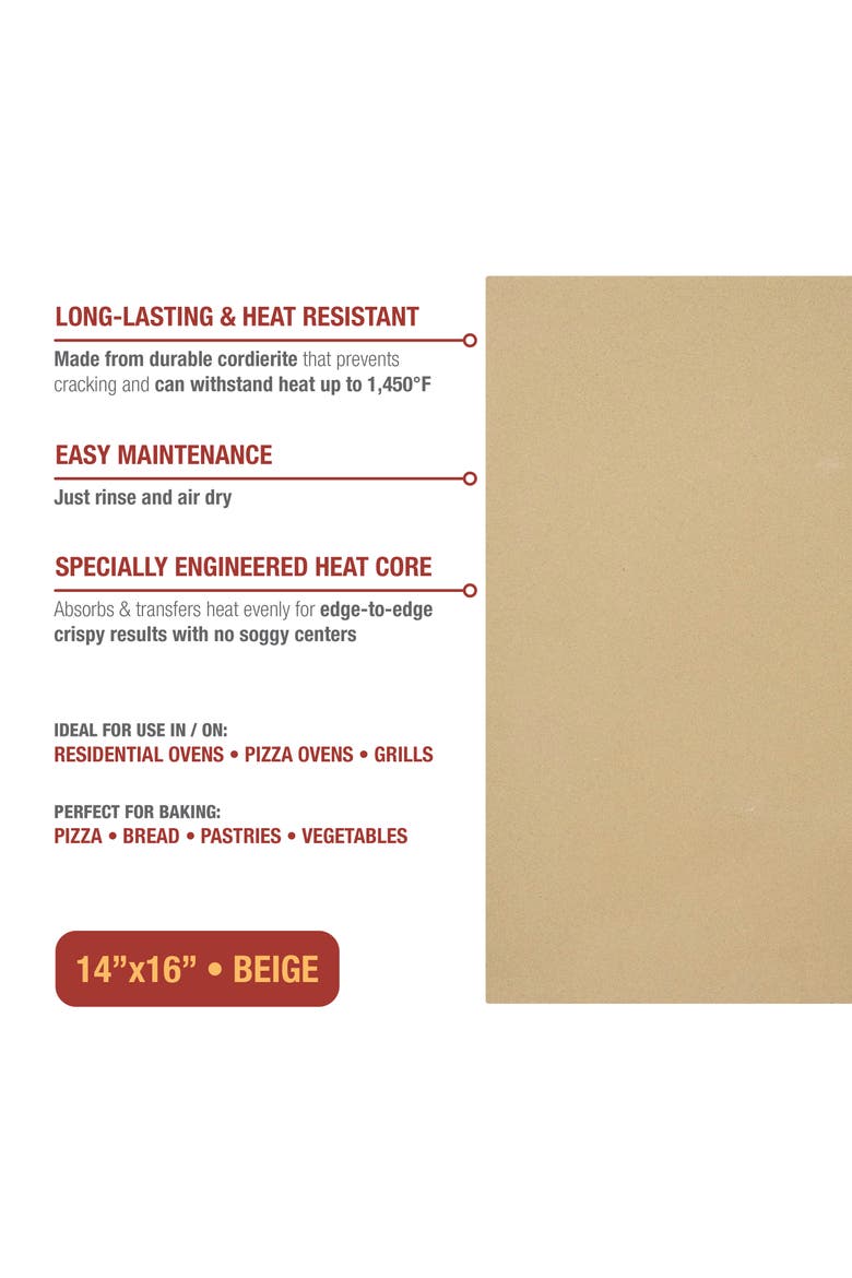 Cordierite Rectangle Pizza Stone, 14x16-Inch, Alternate, color, Beige