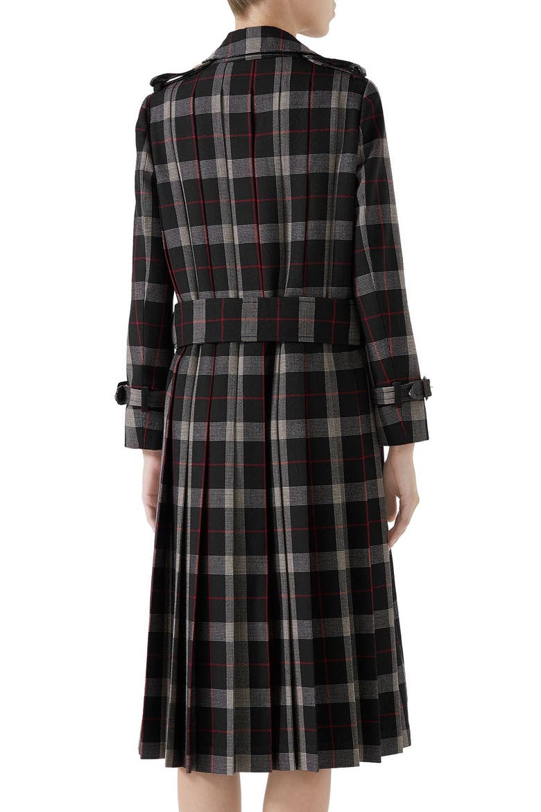 Oversize Check Pleated Back Coat, Alternate, color, INK/ RED/ ROSE BUD