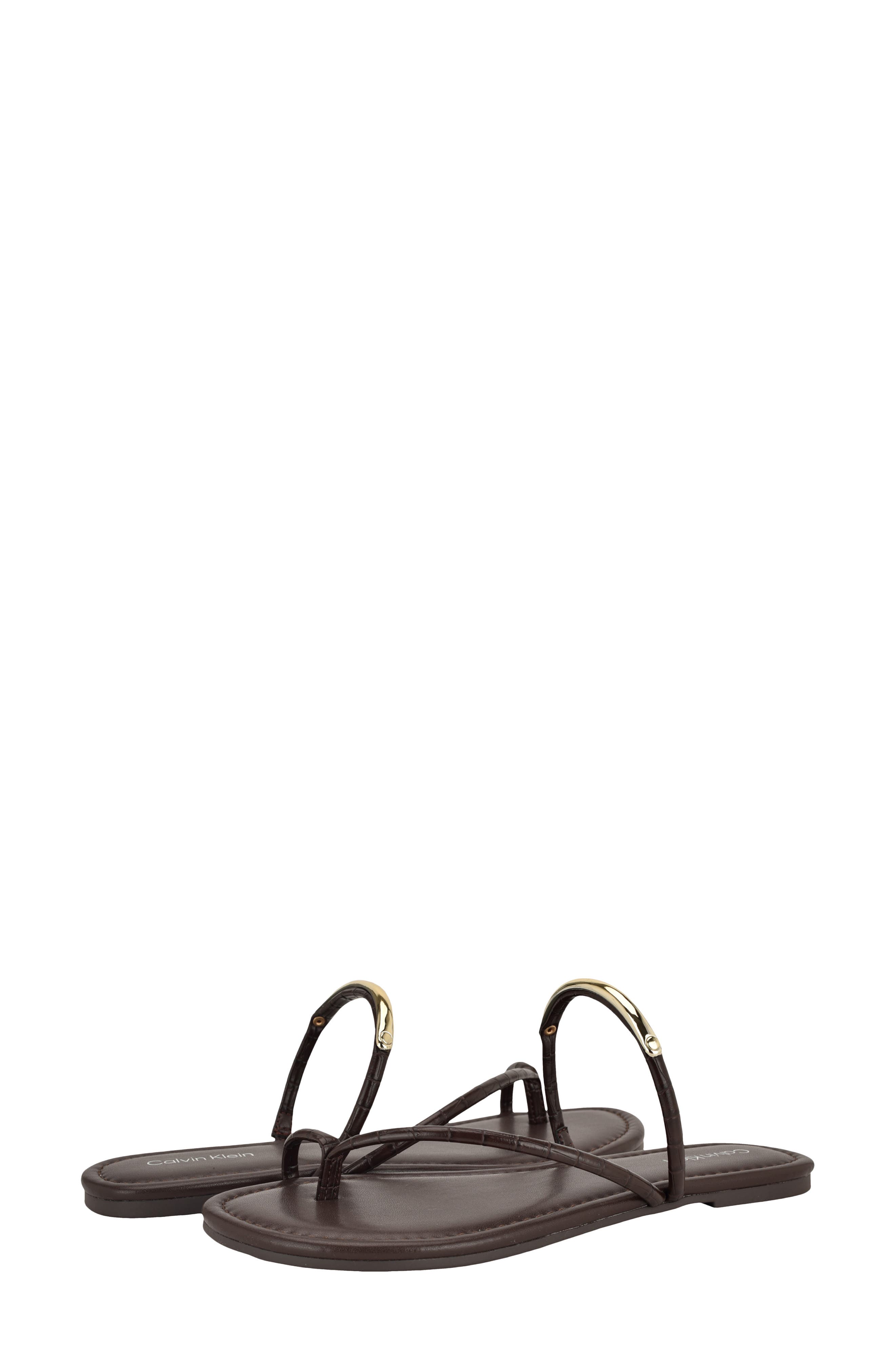 Bienna Toe Loop Sandal, Alternate, color, DARK BROWN CROCO