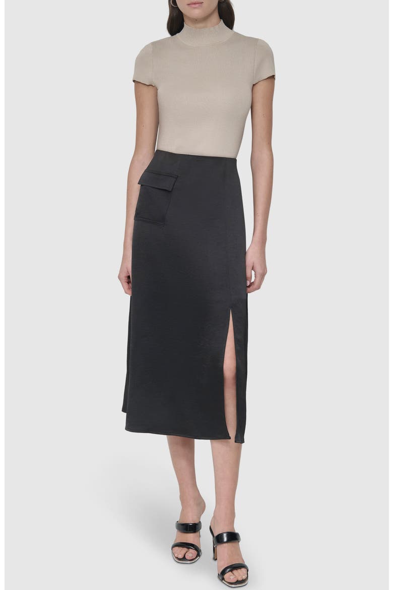 Cargo Pocket Sateen Skirt, Alternate, color, BLACK