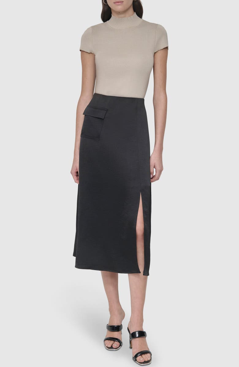 DKNY Cargo Pocket Sateen Skirt, Alternate, color, Black