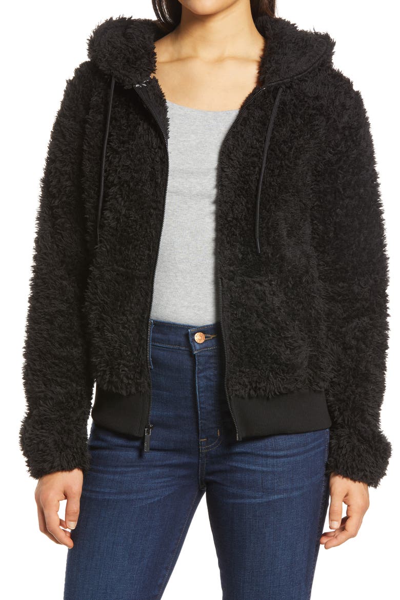 Ultrasoft Faux Fur Hoodie, Main, color, BLACK