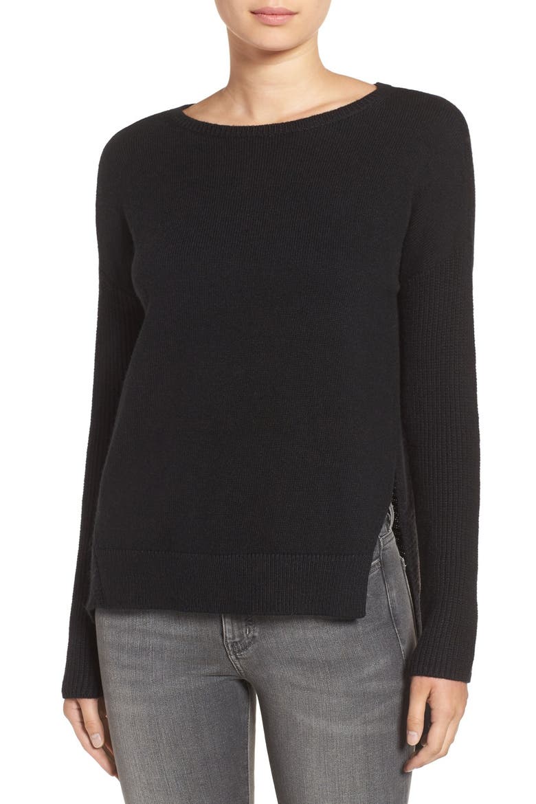 Asymmetrical Hem Sweater, Main, color, BLACK