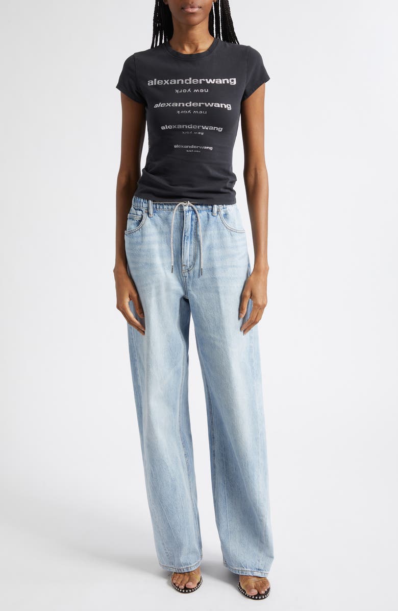 Alexander Wang Crystal Drawcord Balloon Jeans, Alternate, color, Light Bleach