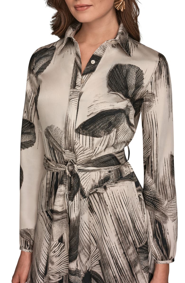 Donna Karan New York Tie Waist Shirt Dress, Alternate, color, Black/Vellum