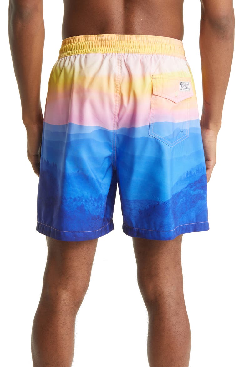 Traveler Sunset Print Swim Trunks, Alternate, color, RIDGECREST PHOTO PRINT