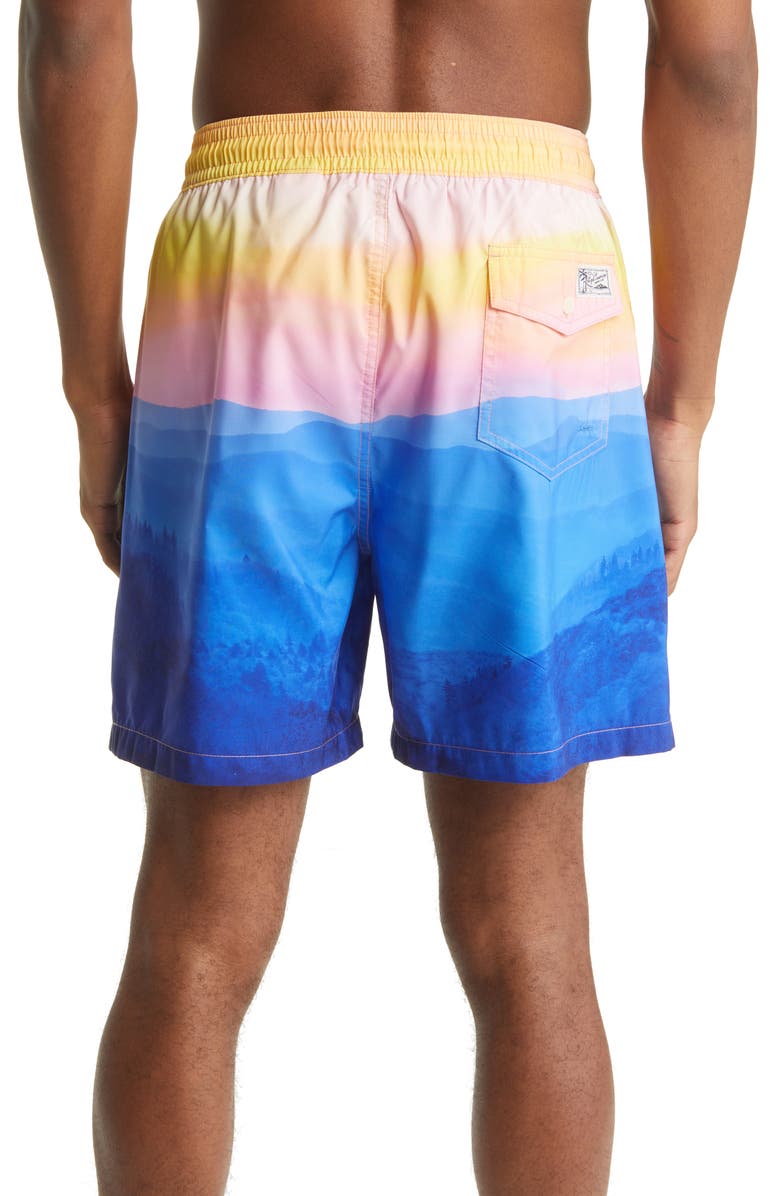 Polo Ralph Lauren Traveler Sunset Print Swim Trunks, Alternate, color, 