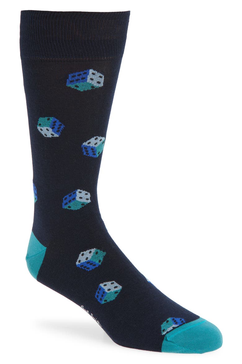 Dice Cotton Blend Dress Socks, Main, color, NAVY