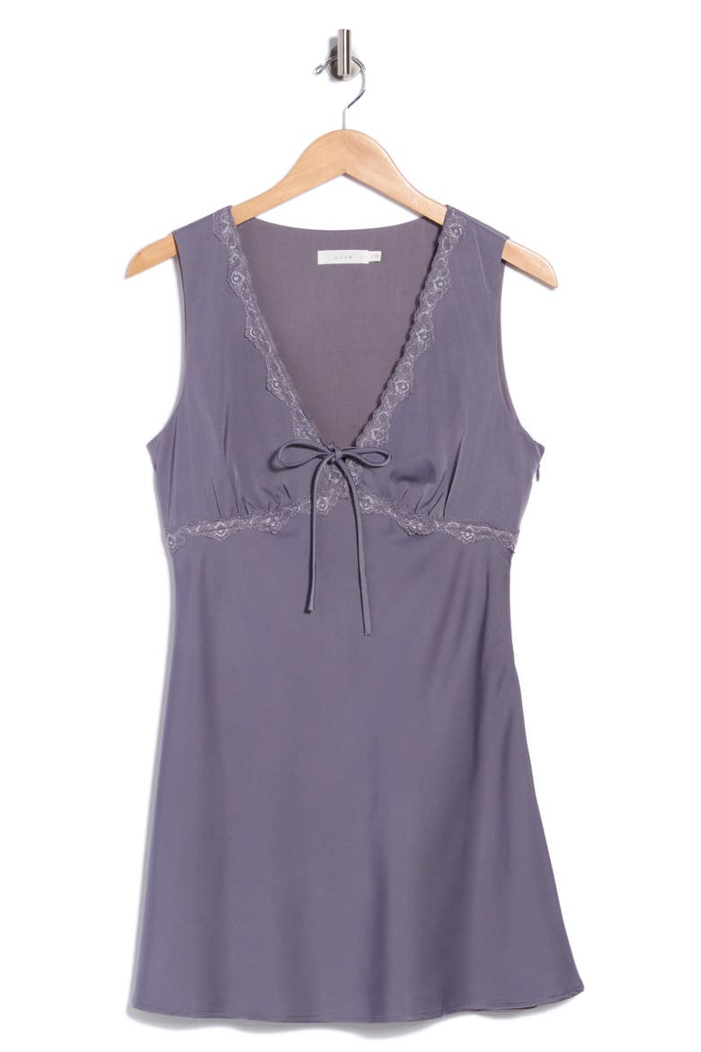 V-Neck Lace Trim Minidress, Alternate, color, STEEL BLUE