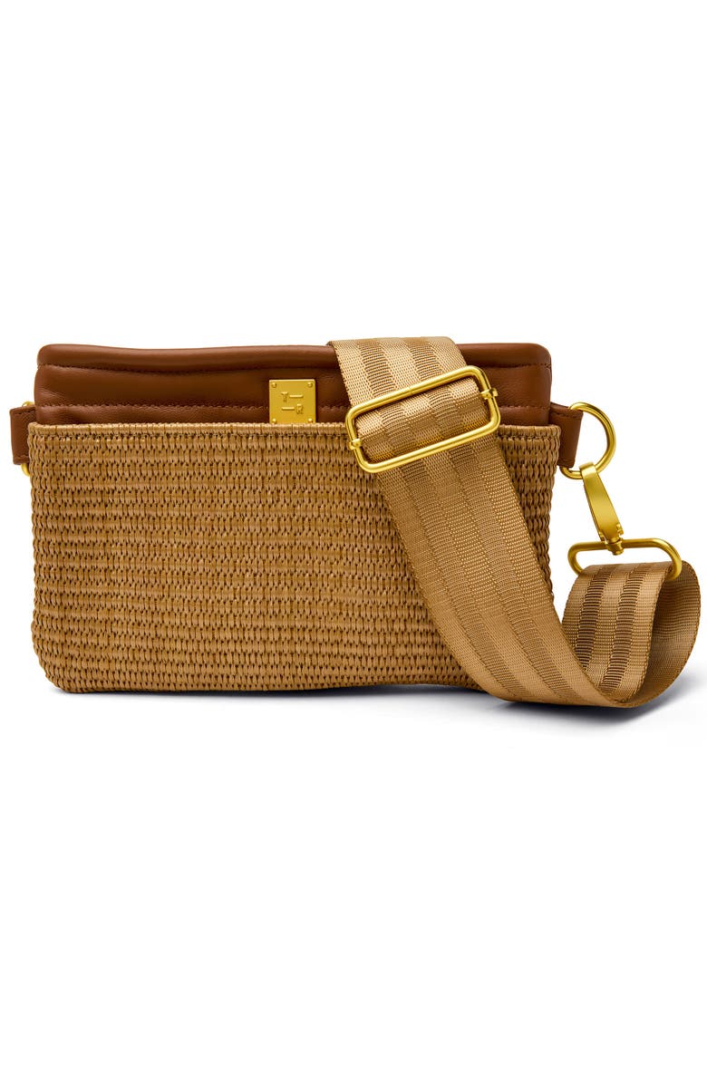 THINK ROYLN Raffia Convertible Belt Bag, Main, color, Sand Dune Raffia And Mocha