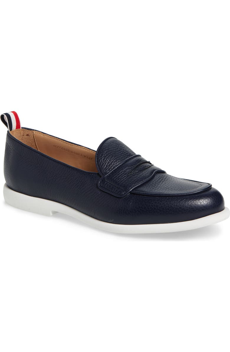 Thom Browne Varsity Square Toe Penny Loafer, Main, color, Navy