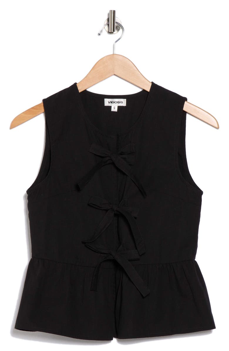 Vigoss Tie Front Peplum Top, Alternate, color, Black
