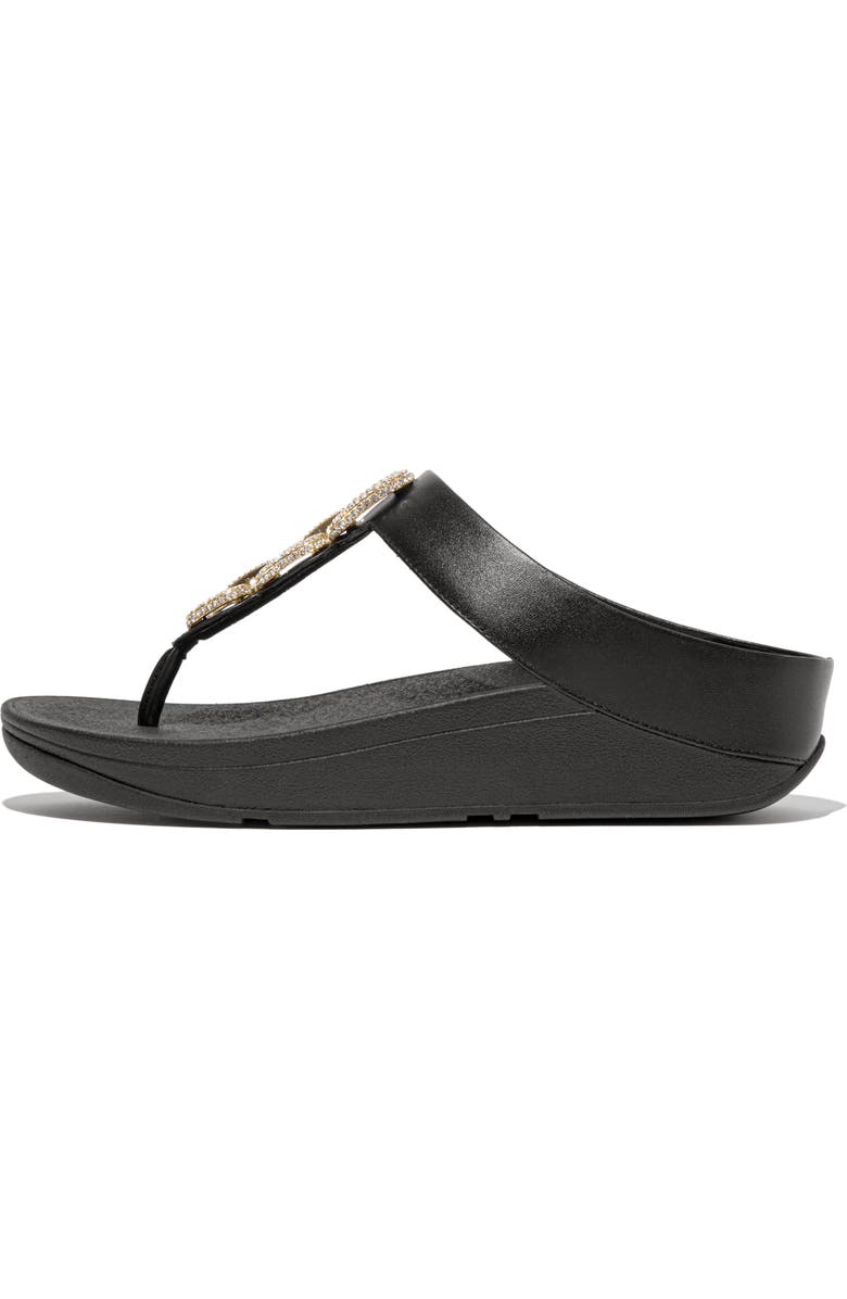 FitFlop Fino Crystal-chain leather toe-post sandals, Alternate, color, Black