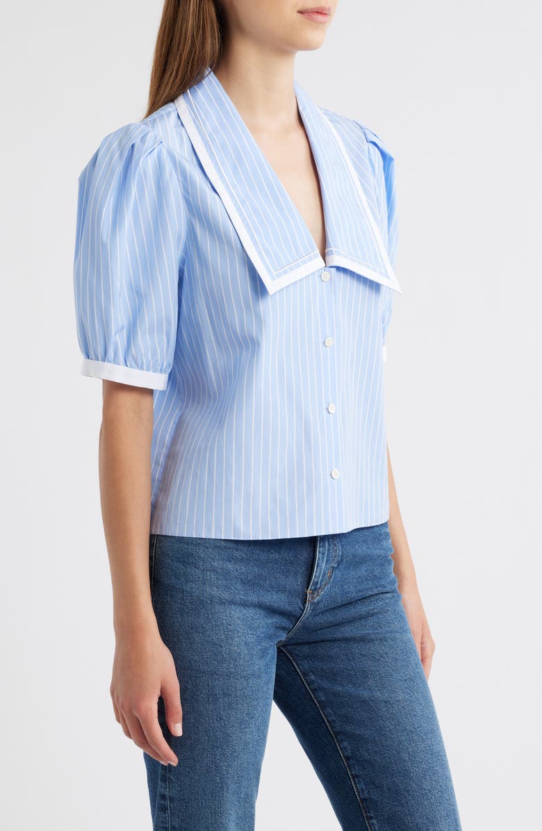 FRAME The Stripe Cotton Sailor Button-Up Shirt, Alternate, color, Oxford Blue Multi