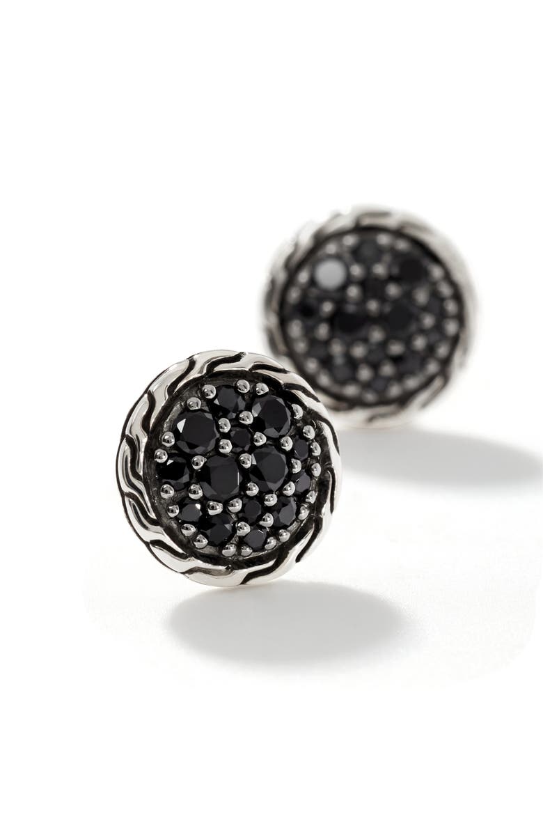 John Hardy CARVED CHAIN STUD EARRING SILVER PAVÉ, Alternate, color, Black