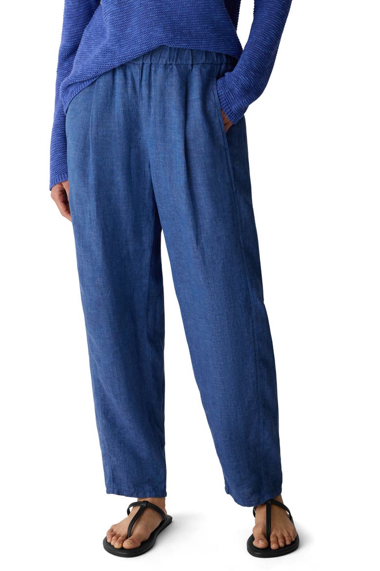 Pleated Organic Linen Lantern Ankle Pants, Main, color, DEEP DIVE