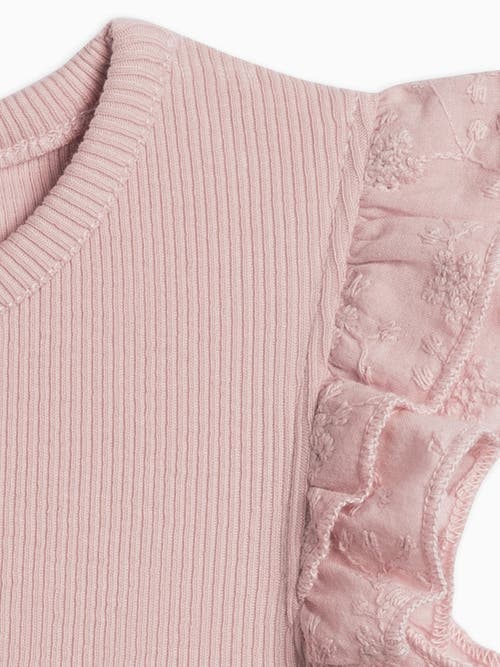 Colored Organics Daphne Ribbed Tank With Eyelet Ruffle In Pink