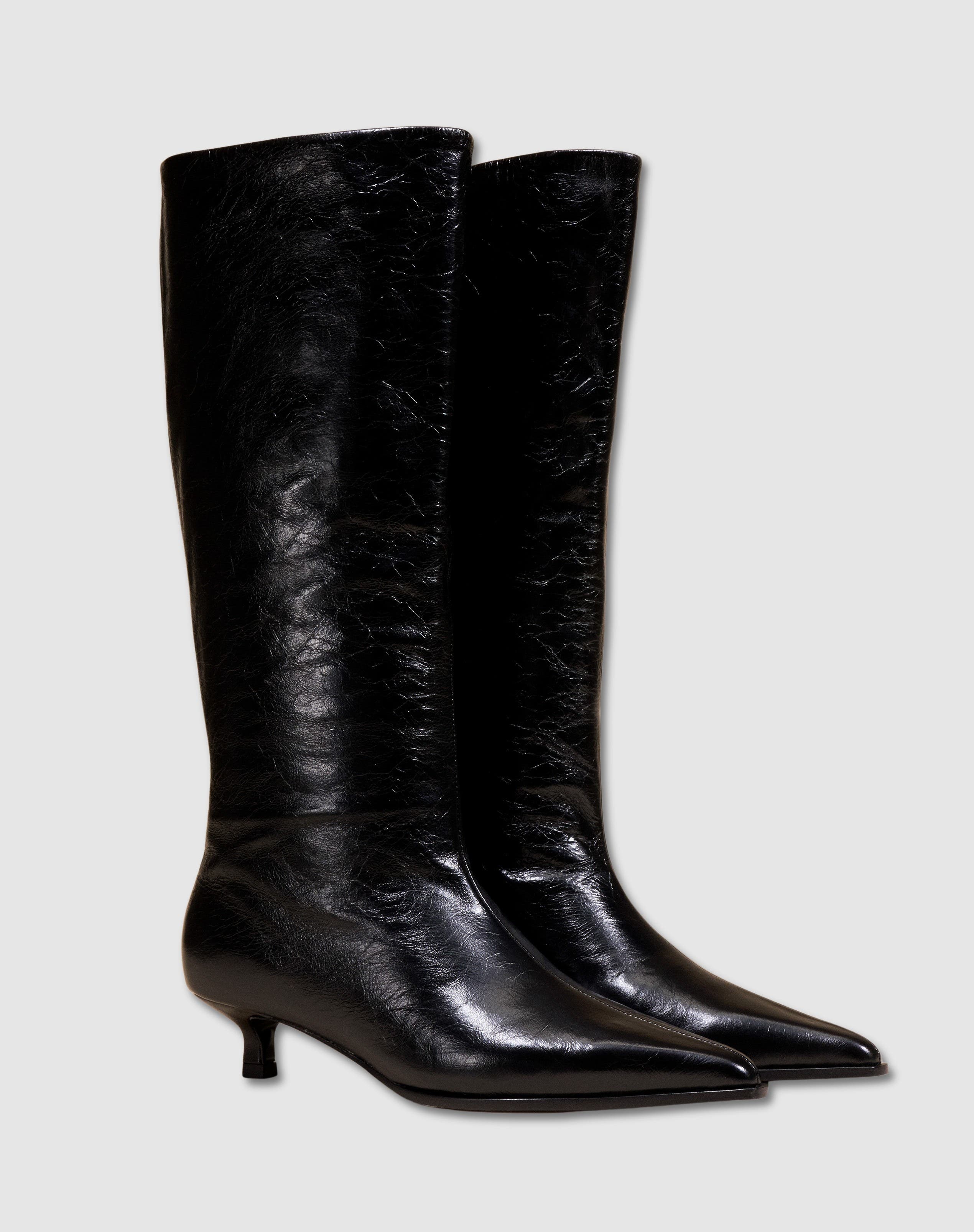 Vivienne Low Heel Crinkled Boots, Alternate, color, BLACK