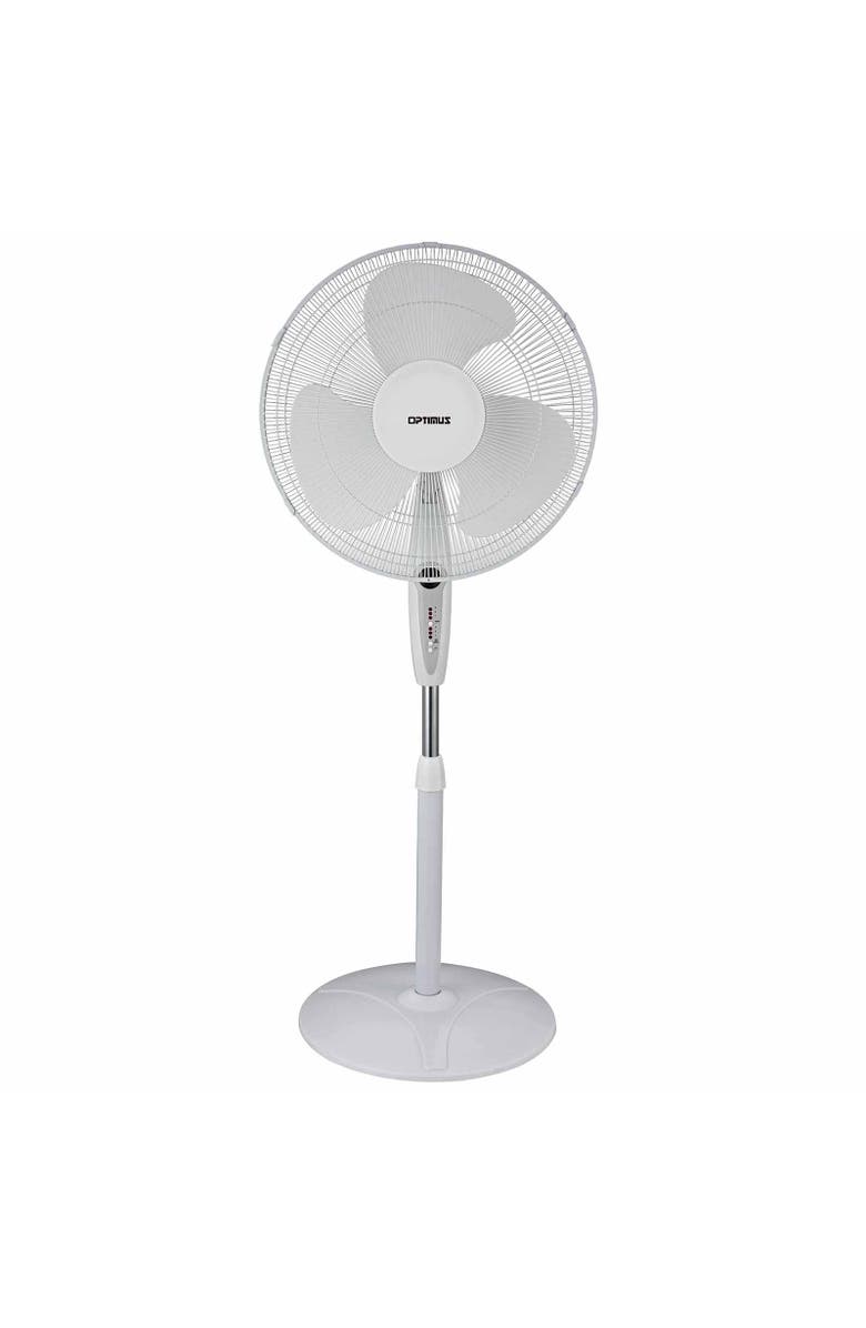 Optimus 16 in. Oscillating Stand Fan with Remote Control, Main, color, White