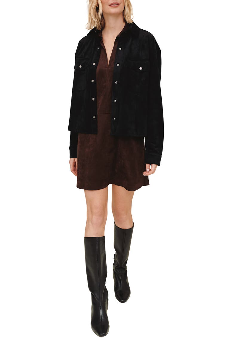 Faux Suede Shacket, Alternate, color, BLACK