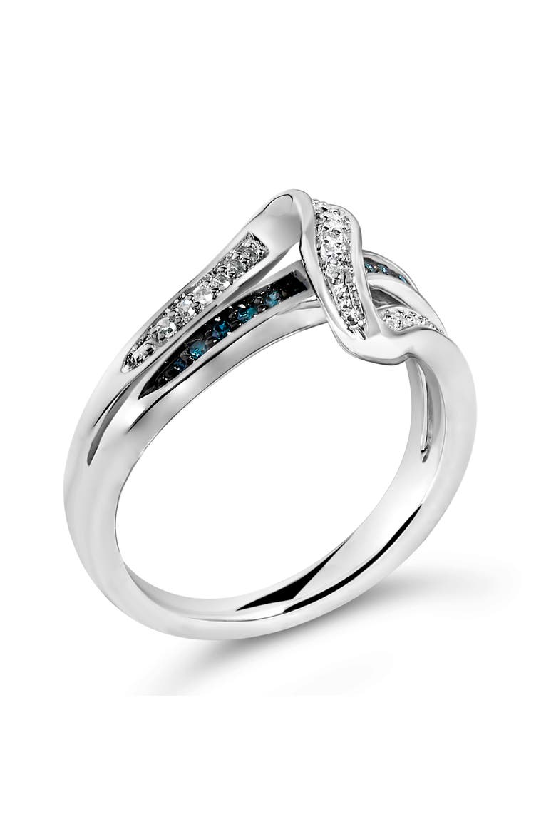 Sterling Silver 1/10 Cttw Blue and White Diamond Crossover Ring, Alternate, color, Silver
