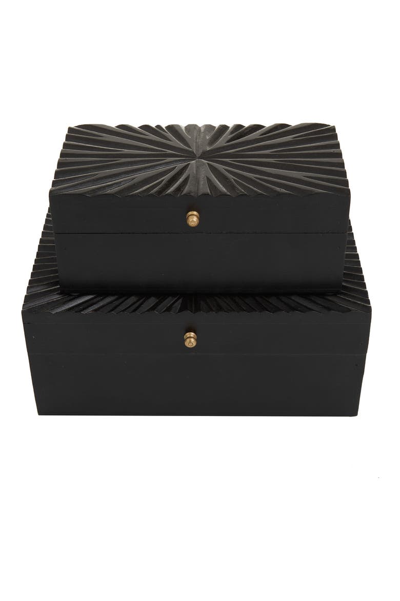 Black Wood Geometric Box with Hinged Lid - Set of 2, Alternate, color, BLACK