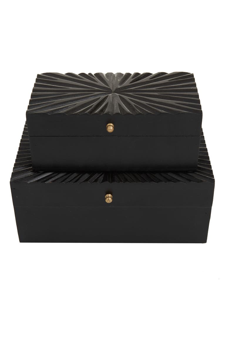 COSMO BY COSMOPOLITAN Black Wood Geometric Box with Hinged Lid - Set of 2, Alternate, color, Black