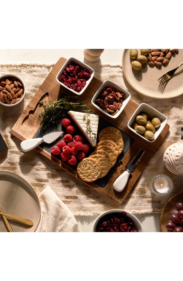 TWINE Acacia Wood & Slate Cheese Board Set with Ceramic Bowls, Alternate, color, Brown