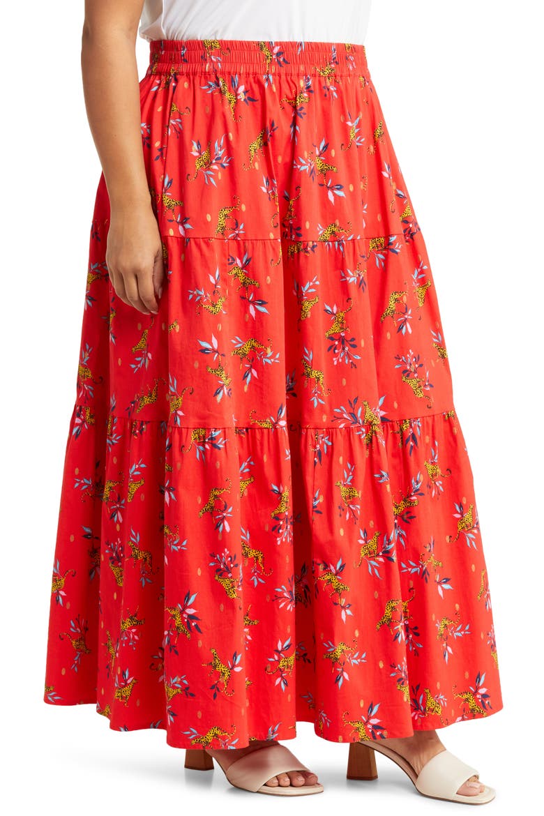 Evalyn Floral Organic Cotton Maxi Skirt, Alternate, color, LUCKY CHEETAH POPPY RED