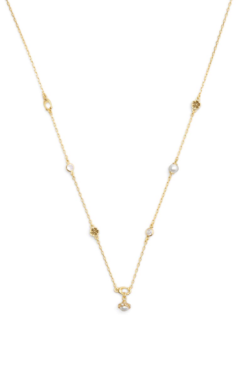 Faux Pearl & Crystal Station Necklace, Main, color, PEARL/ GOLD
