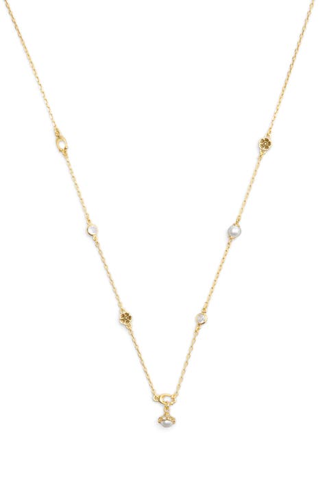 Faux Pearl & Crystal Station Necklace