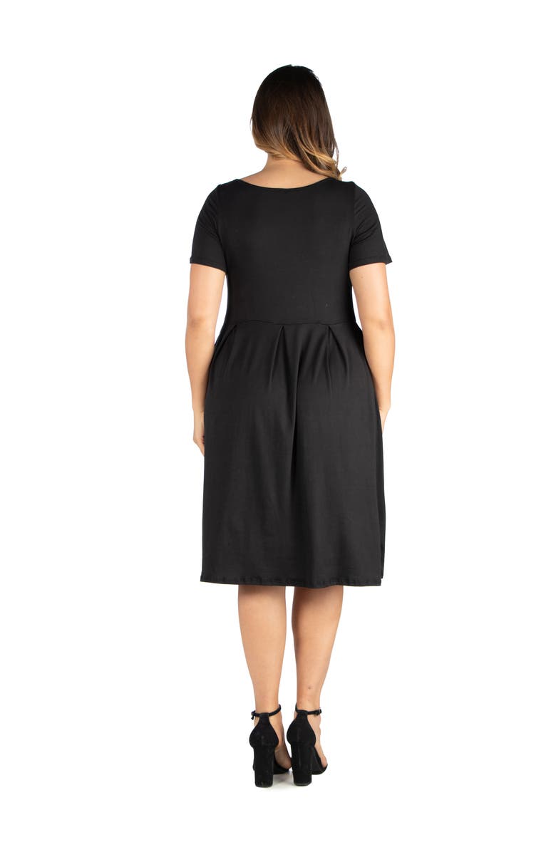 24seven Comfort Apparel Plus Size Short Sleeve Midi Length Pocket Skater Dress, Alternate, color, Black