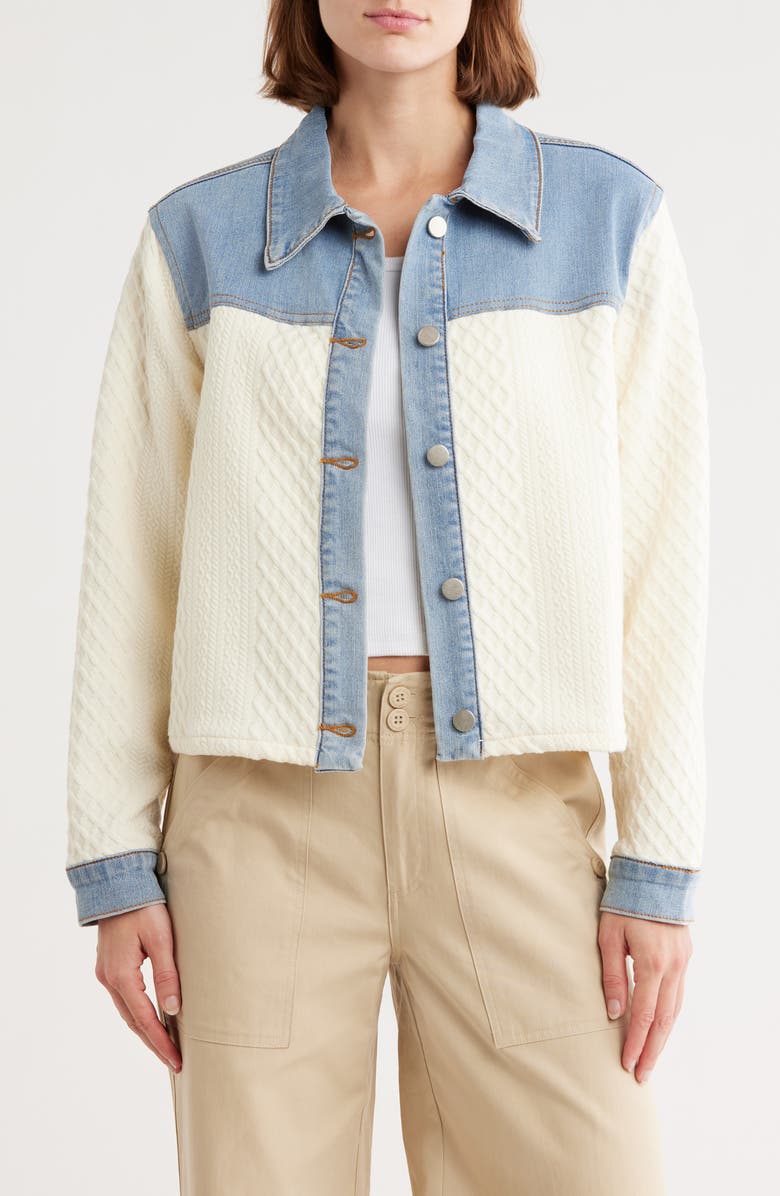 Sanctuary Mixed Media Denim Shirt Jacket, Main, color, 