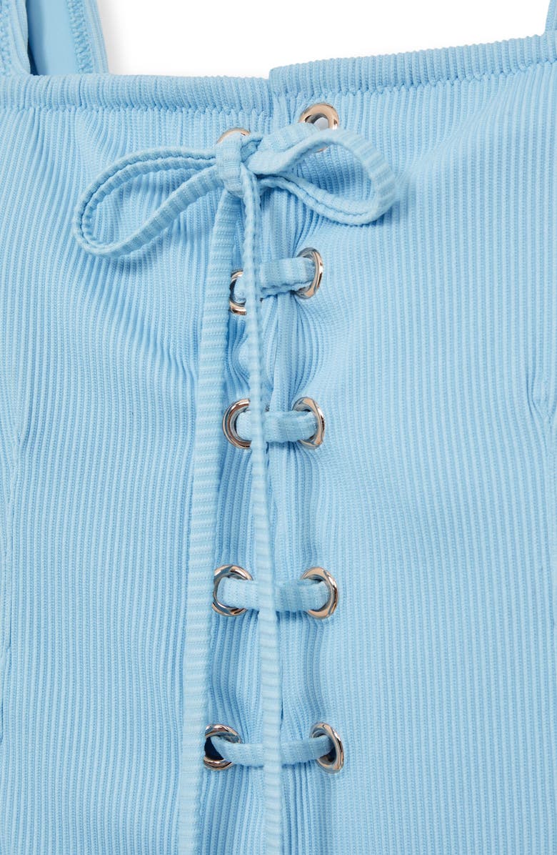 Reiss Fabienne Lace-Up Rib One-Piece Swimsuit, Alternate, color, Blue