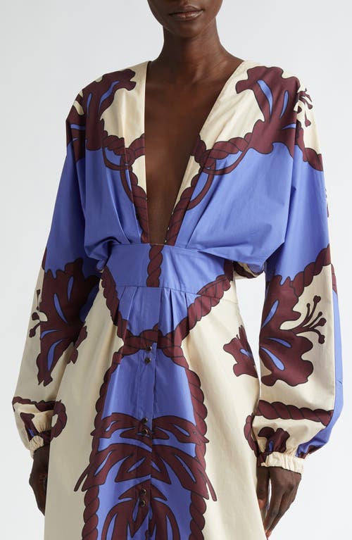 Johanna Ortiz Latitud Marina Long Sleeve Cotton Poplin Midi Dress In Blue