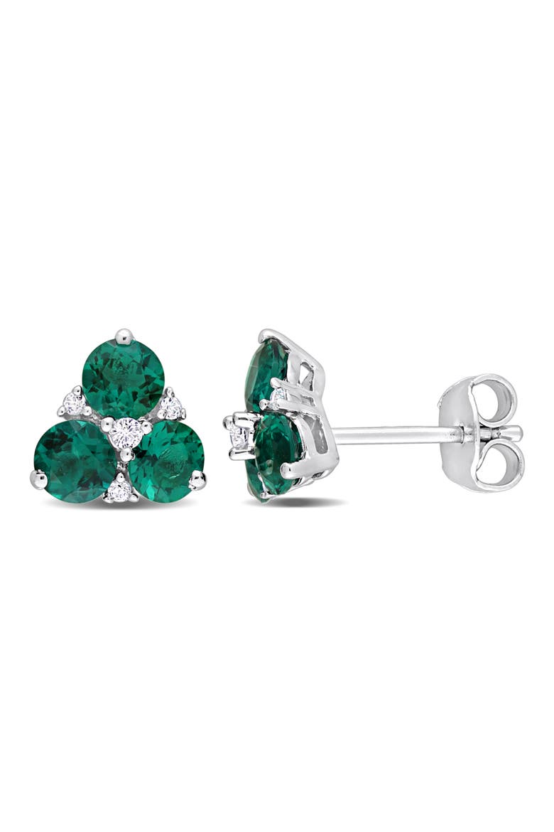 Sterling Silver Lab Created Emerald & Lab Created White Sapphire Stud Earrings, Main, color, GREEN