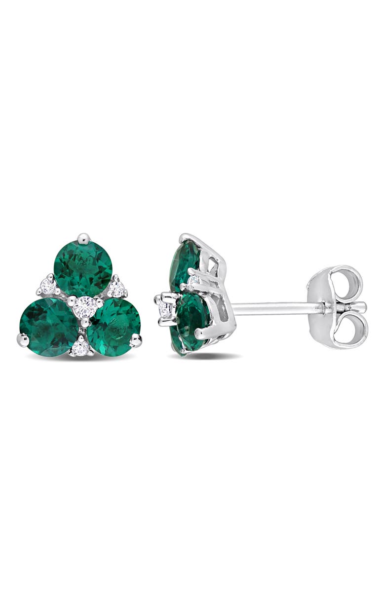 DELMAR Sterling Silver Lab Created Emerald & Lab Created White Sapphire Stud Earrings, Main, color, Green