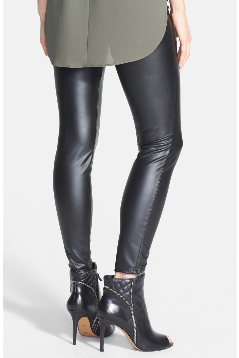 'Leatherette' Leggings, Alternate, color, BLACK