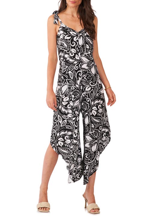 Tie Shoulder Crop Asymmetric Wide Leg Jumpsuit