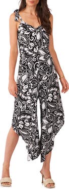 Vince Camuto Tie Shoulder Crop Asymmetric Wide Leg Jumpsuit
