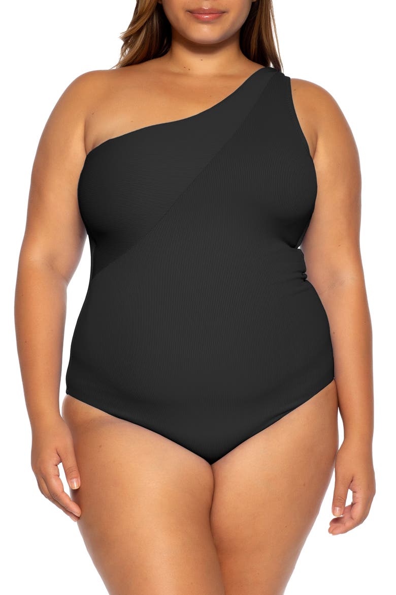 Fine Line One-Piece Swimsuit, Main, color, BLACK