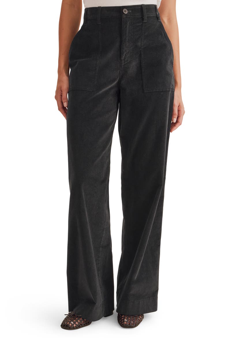 Colette Patch Pocket Wide Leg Corduroy Pants, Main, color, BLACK
